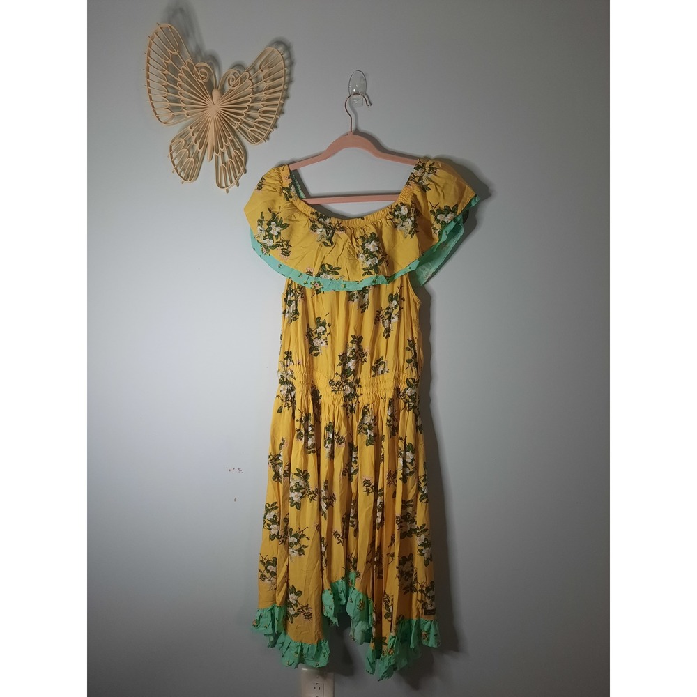 Matilda Jane Yellow Floral Off Shoulder Ruffle High Low Dress 27639D XL